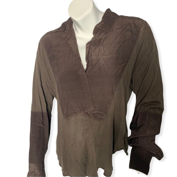 Wilt long sleeve blouse patched brown multi textured loose fit - Picture 2 of 5
